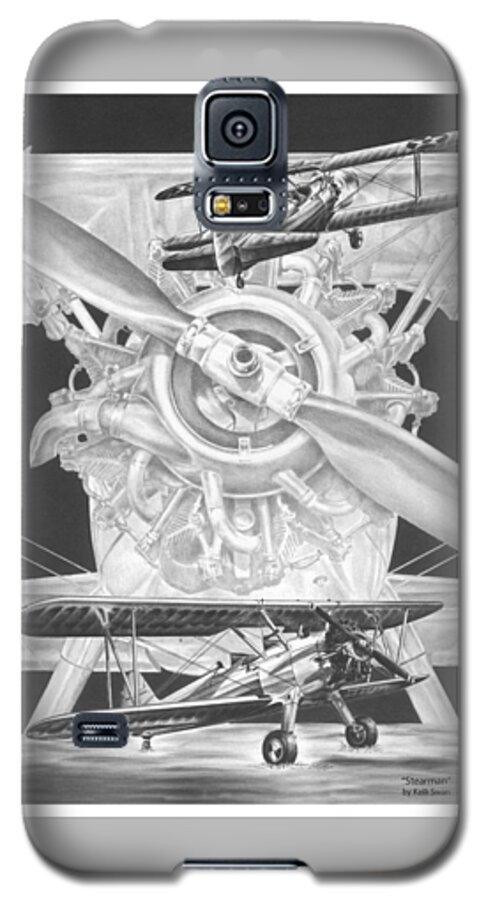 Waco Ymf Galaxy S5 Case featuring the drawing Stearman - Vintage Biplane Aviation Art by Kelli Swan