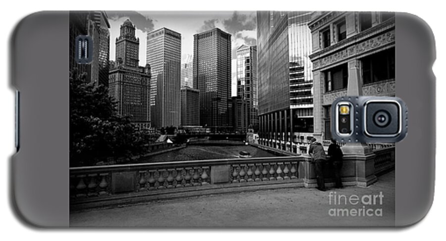 Usa Galaxy S5 Case featuring the photograph Summer on the Chicago River - Black and White by Frank J Casella