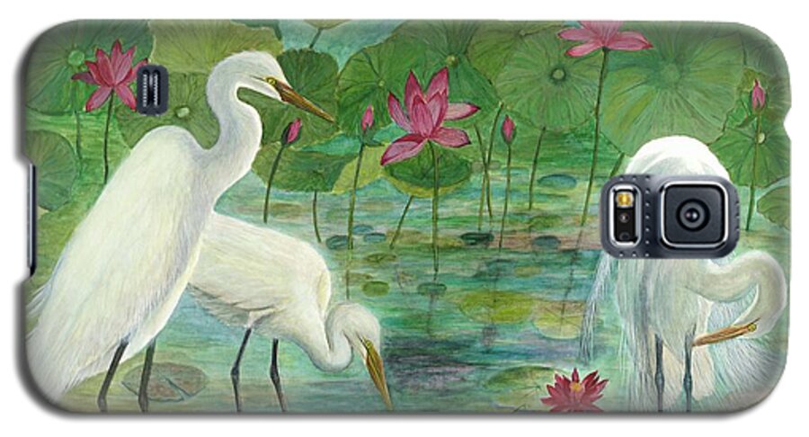 Lily Pads; Egrets; Low Country Galaxy S5 Case featuring the painting Summer Trilogy by Ben Kiger