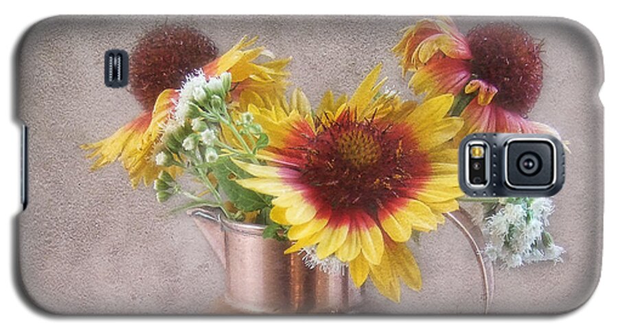 Gazania Galaxy S5 Case featuring the photograph Sunny Treasure Flowers in a Copper Jug by Louise Kumpf