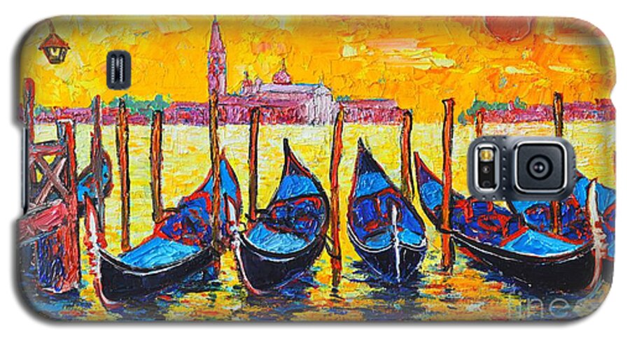 Venice Galaxy S5 Case featuring the painting Sunrise In Venice Italy Gondolas And San Giorgio Maggiore by Ana Maria Edulescu