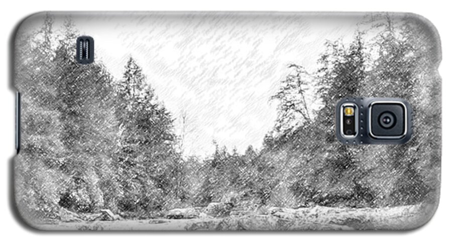 Swallow Falls Galaxy S5 Case featuring the photograph Swallow Falls waterfall Pencil Sketch by Patrick Wolf