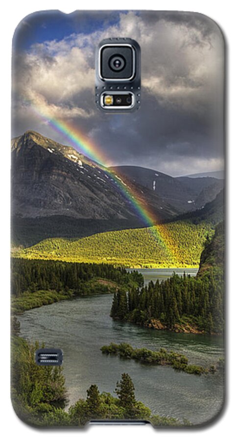 Glacier National Park Galaxy S5 Case featuring the photograph Swiftcurrent River Rainbow by Mark Kiver