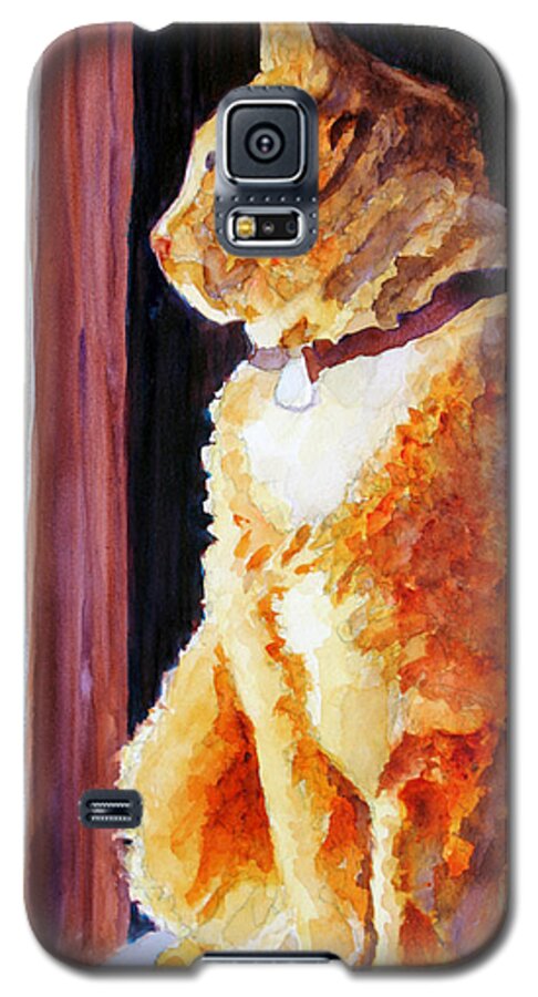 Cat Galaxy S5 Case featuring the painting Tabby's Favorite Seat by Jenny Armitage