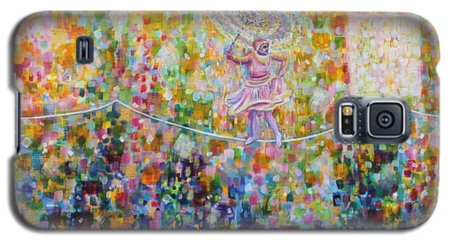 Tightrope Walker Galaxy S5 Case featuring the painting Temple Dance-Tightrope by Anne Cameron Cutri