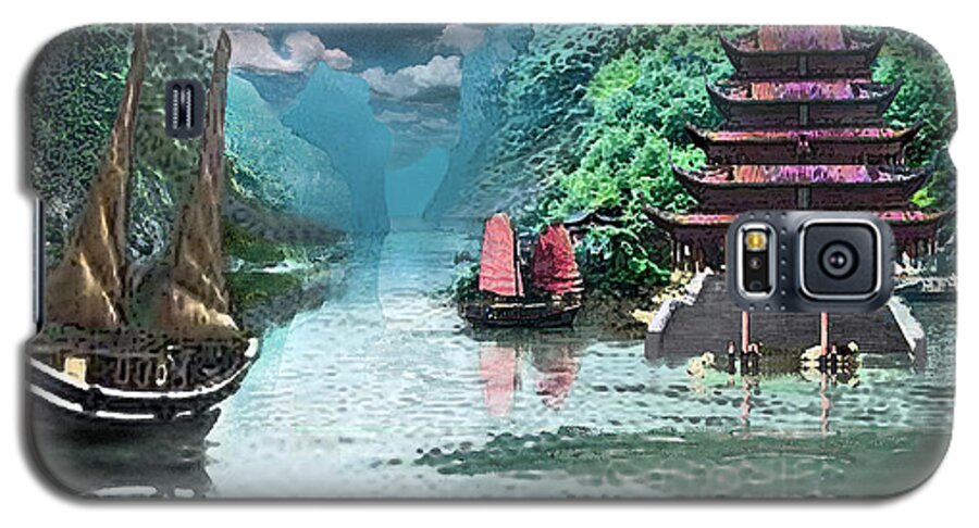 Landscape Galaxy S5 Case featuring the digital art Temple on the Yangzte by Steve Karol