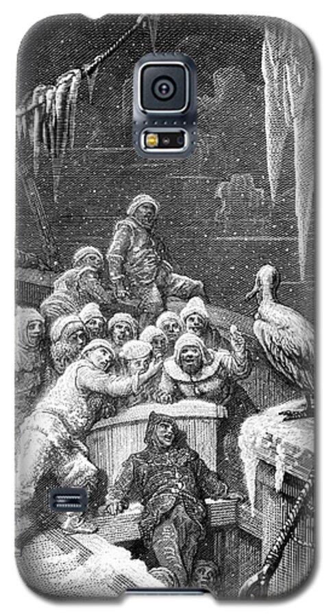 Antartic; Ice; Icebergs; Freezing; Sea; Bird; Dore Galaxy S5 Case featuring the drawing The albatross being fed by the sailors on the the ship marooned in the frozen seas of Antartica by Gustave Dore