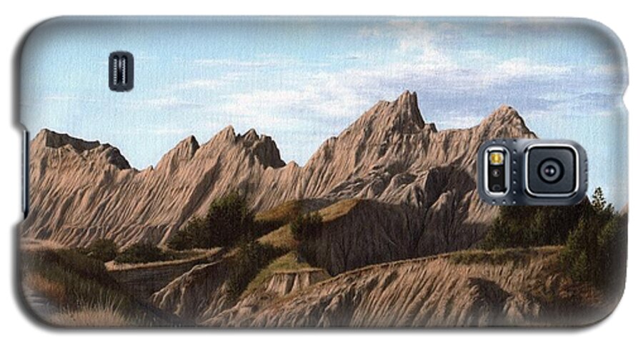 Badlands Galaxy S5 Case featuring the painting The Badlands in South Dakota Oil Painting by Rachel Stribbling