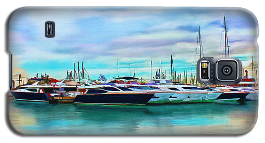 Spain Galaxy S5 Case featuring the painting The Boats of Malaga Spain by Deborah Boyd