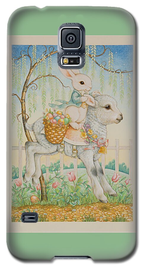 Easter Card Galaxy S5 Case featuring the painting The Easter Bunny is Coming to Town by Lynn Bywaters