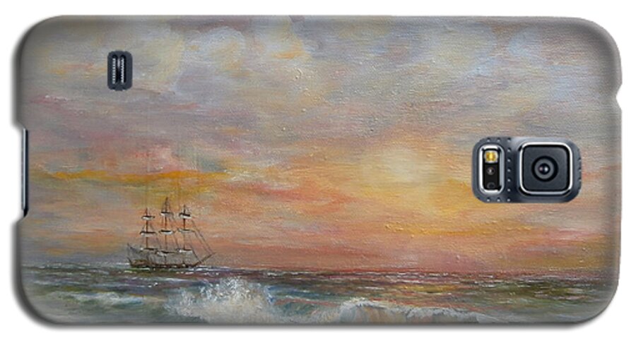 Luczay Galaxy S5 Case featuring the painting Sunlit frigate by Katalin Luczay