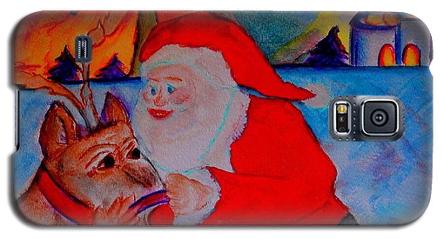 Santa Claus Galaxy S5 Case featuring the painting The Man In the Red Suit and A Red Nosed Reindeer by Helena Bebirian
