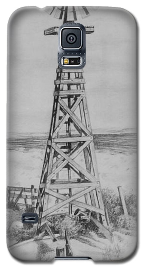 Art Galaxy S5 Case featuring the drawing Lonely Windmill by Bern Miller