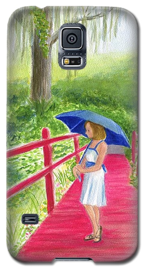 Red Bridge Galaxy S5 Case featuring the painting The Red Bridge by Jeanne Juhos