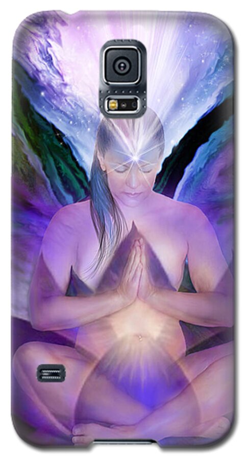 Chakra Art Galaxy S5 Case featuring the mixed media Third Eye Chakra Goddess by Carol Cavalaris