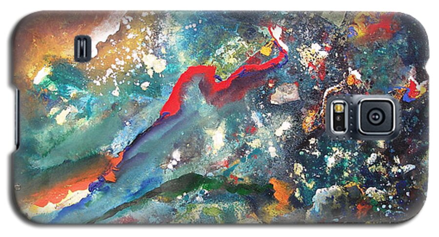 Thoughts In Space Universe Planet Cosmic Meteor Sky Galaxy Cloud Out Of Space Abstract Painting Print Stars Galaxy S5 Case featuring the painting Thoughts In Space by Miroslaw Chelchowski