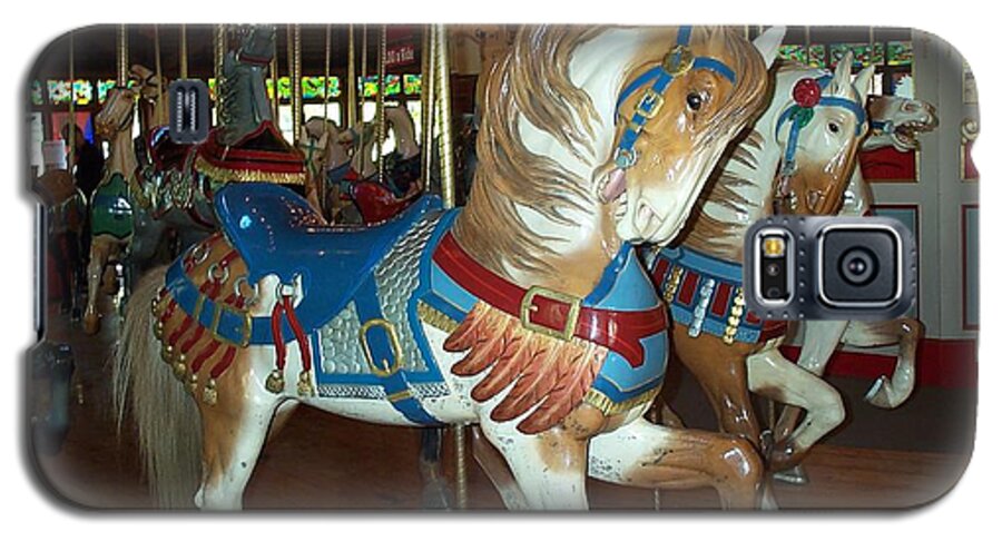 Carousel Galaxy S5 Case featuring the photograph Three Ponies in White and Brown - CT by Barbara McDevitt