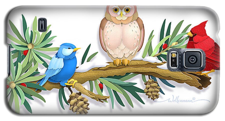 Owl Galaxy S5 Case featuring the digital art Three Watchful Friends by Randy Wollenmann