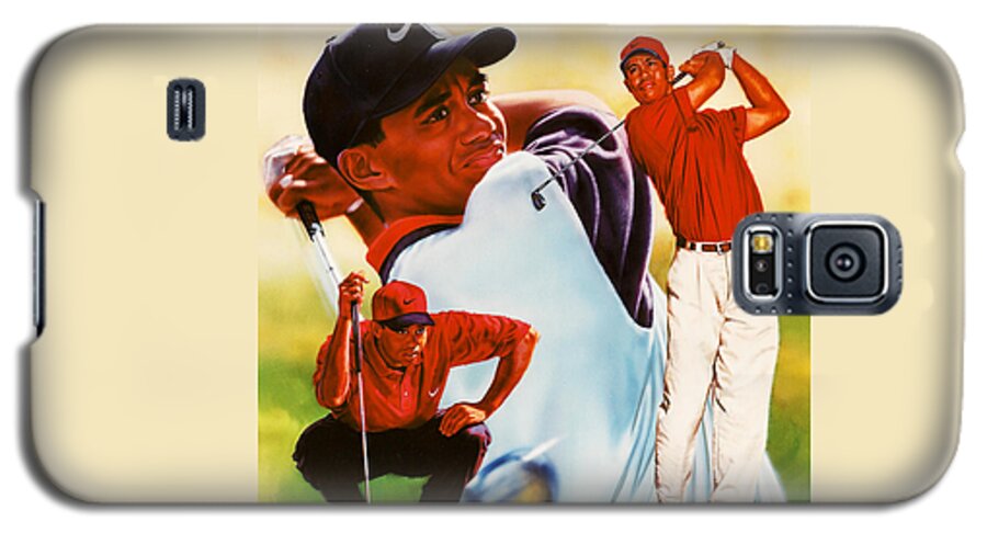 Sports Galaxy S5 Case featuring the painting Tiger Woods by Dick Bobnick
