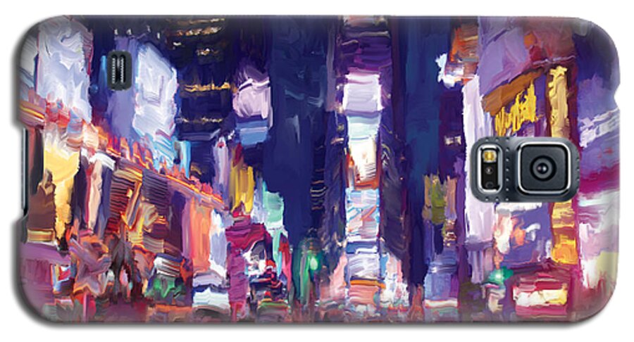 New York Galaxy S5 Case featuring the painting Amy's Time Square in the Rain by Tim Gilliland