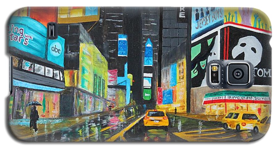 New York Galaxy S5 Case featuring the painting Times Square by Bev Conover