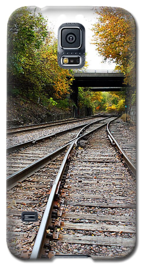 Train Tracks Galaxy S5 Case featuring the photograph Train Tracks and Bridge in Autumn by Ellen Tully
