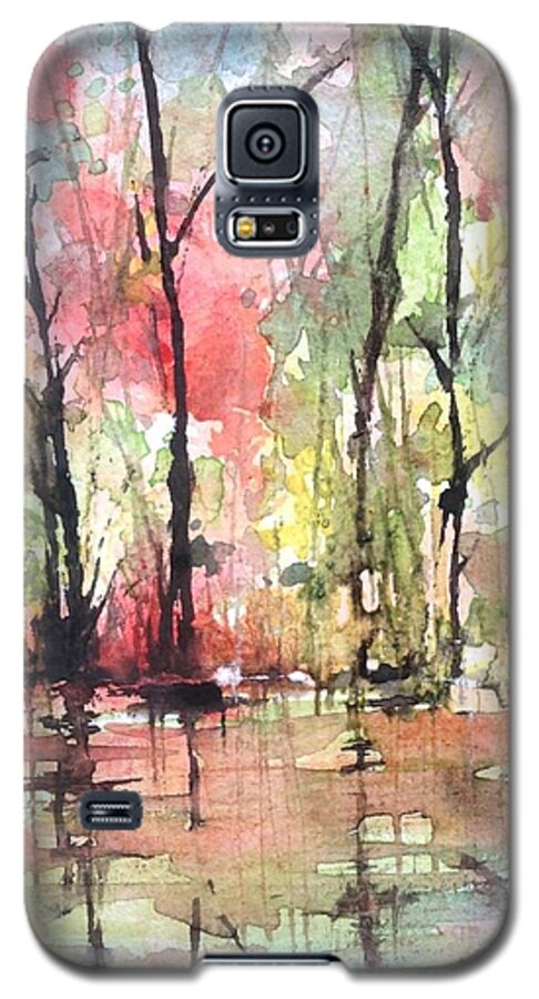 Trees Galaxy S5 Case featuring the painting Tree Line Reflections by Robin Miller-Bookhout