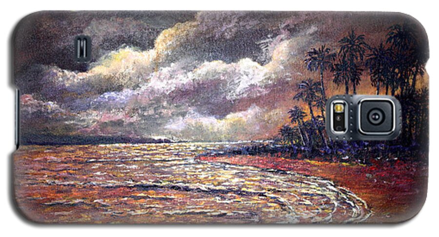 Tropical Sunset Galaxy S5 Case featuring the painting Tropical Moon by Lou Ann Bagnall