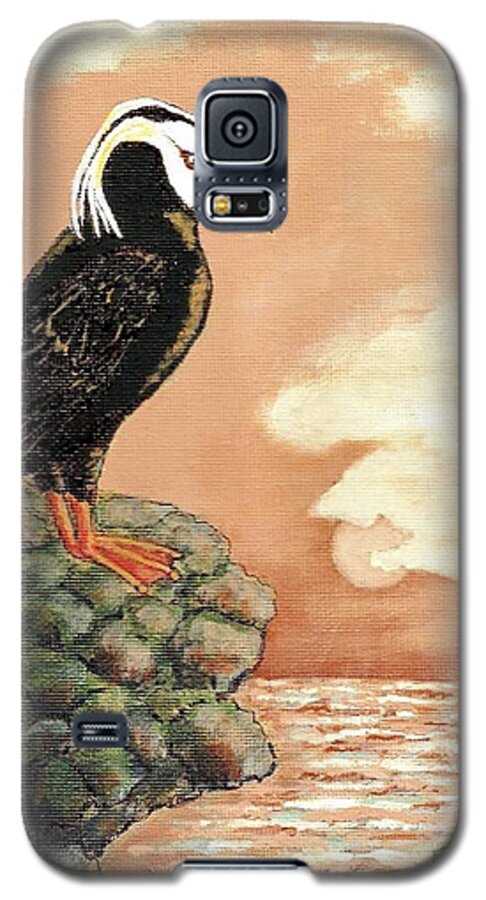 Puffin Galaxy S5 Case featuring the painting TUFTED PUFFIN at DUSK by VLee Watson