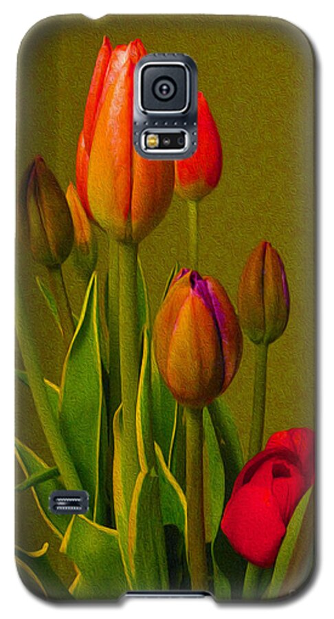 Tulips Galaxy S5 Case featuring the photograph Tulips Against Green by Nina Silver