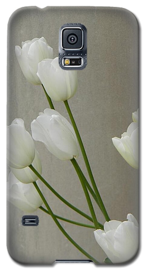 Tulip Galaxy S5 Case featuring the photograph Tulips Against Pillar by Jean Goodwin Brooks
