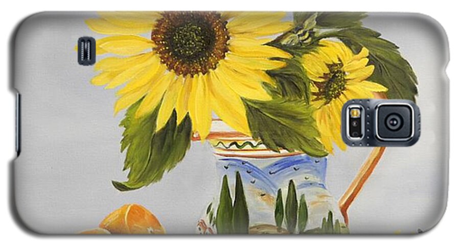 Italy Galaxy S5 Case featuring the painting Tuscan Pitcher and Sunflowers by Carol Sweetwood