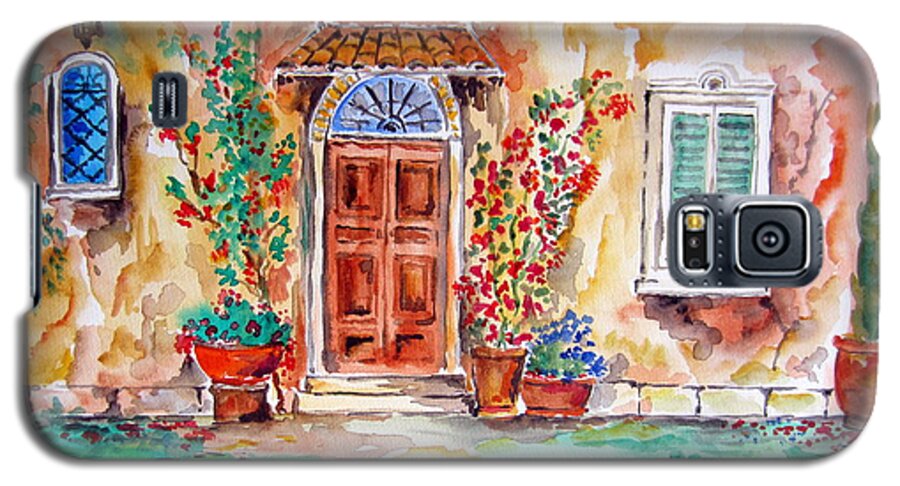 Water Color Galaxy S5 Case featuring the painting Tuscan Villa Door Water Color by Roberto Gagliardi
