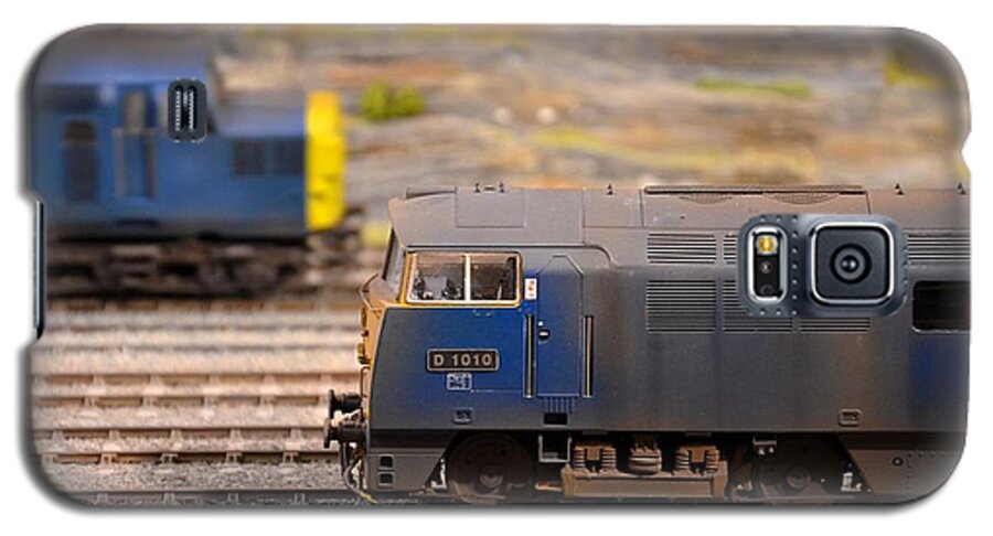 British Galaxy S5 Case featuring the photograph Two yellow blue British Rail model railway train engines by Imran Ahmed