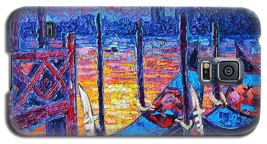 Venice Galaxy S5 Case featuring the painting Venice Mysterious Light - Gondolas And San Giorgio Maggiore Seen From Plaza San Marco by Ana Maria Edulescu