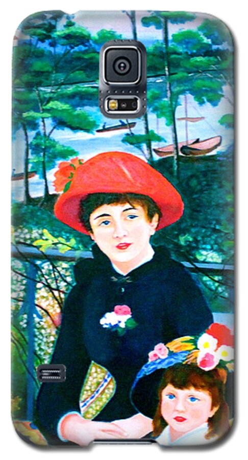 All Products Galaxy S5 Case featuring the painting Version of Renoir's Two Sisters on the Terrace by Lorna Maza