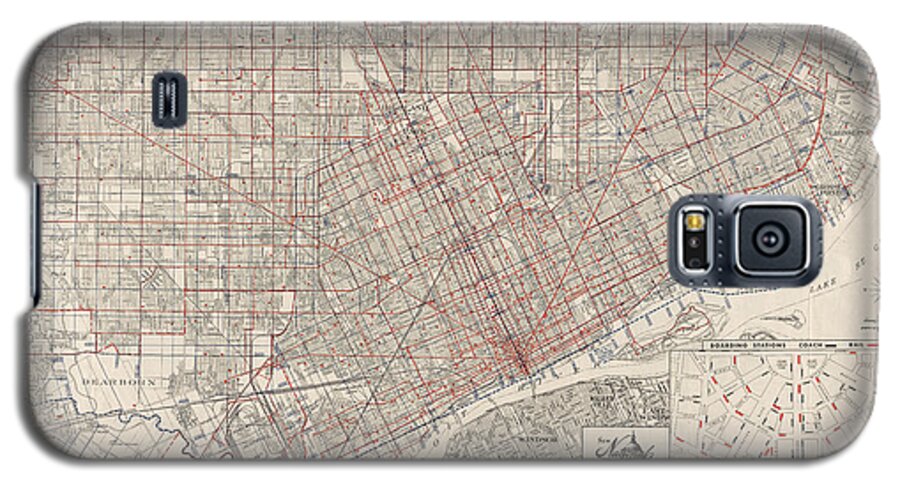 Detroit Galaxy S5 Case featuring the drawing Vintage Map of Detroit Michigan from 1947 by Blue Monocle