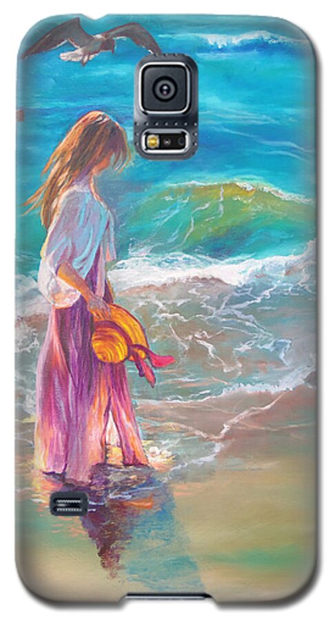 Walking In The Waves Painting Galaxy S5 Case featuring the painting Walking In The Waves by Karen Kennedy Chatham