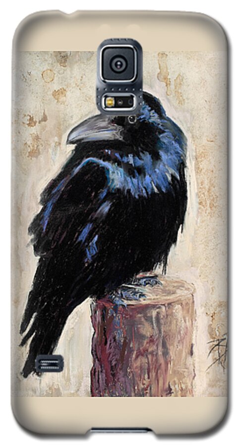 Black Bird Galaxy S5 Case featuring the pastel Watching and Waiting by Billie Colson
