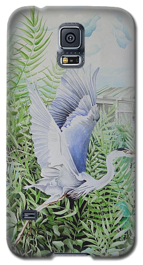 Wrightsville Beach Galaxy S5 Case featuring the painting Wrightsville Blue Heron by William Love