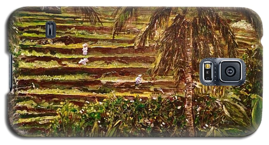 Padi Field Galaxy S5 Case featuring the painting We work hard for the money by Belinda Low