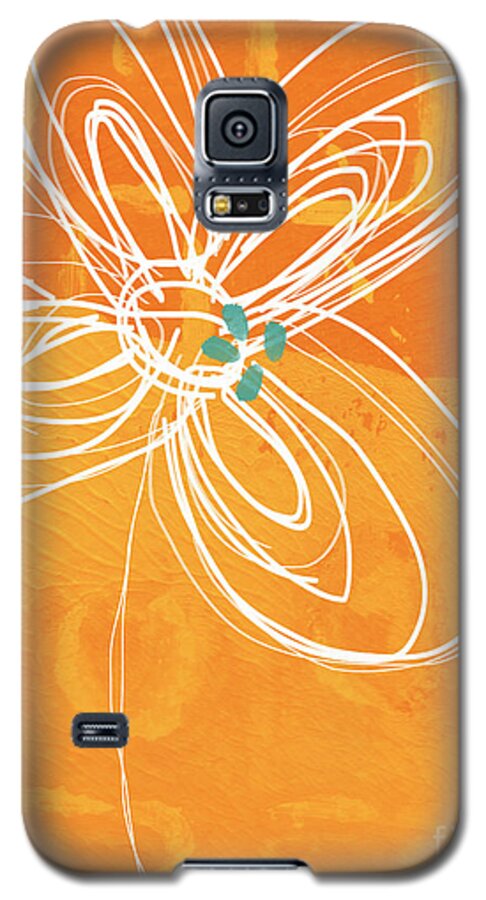 Flower Galaxy S5 Case featuring the painting White Flower on Orange by Linda Woods
