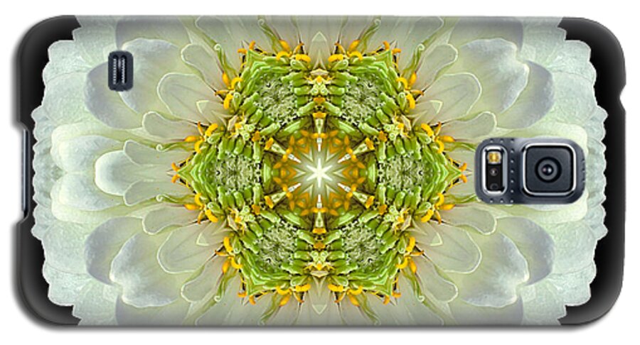Flower Galaxy S5 Case featuring the photograph White Zinnia Elegans V Flower Mandala by David J Bookbinder