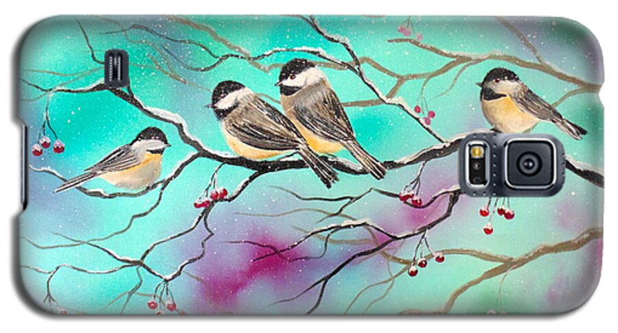 Birds Galaxy S5 Case featuring the painting Winter Chickadees by Kevin Brown