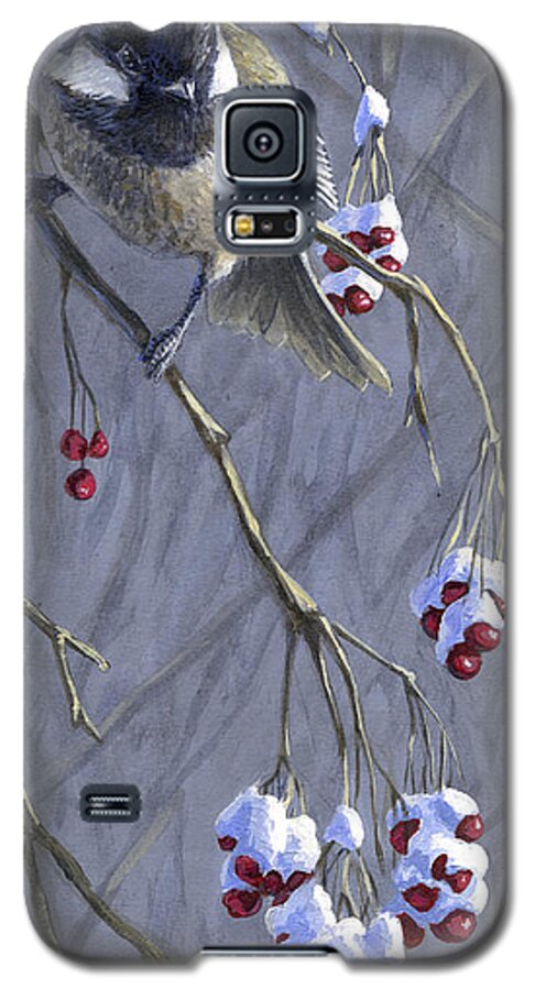Chickadee Galaxy S5 Case featuring the painting Winter Harvest 1 Chickadee Painting by K Whitworth