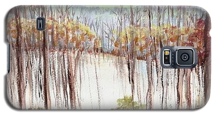 Winter Galaxy S5 Case featuring the painting Winter Scene Tracks by Christina Verdgeline