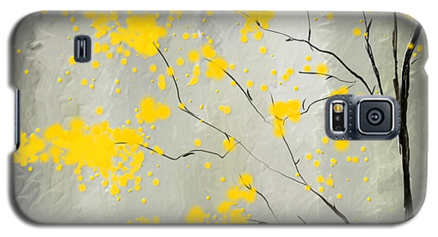 Yellow And Gray Galaxy S5 Case featuring the painting Yellow Foliage Impressionist by Lourry Legarde