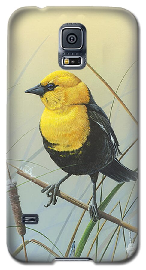 Yellow-headed Black Bird Galaxy S5 Case featuring the painting Yellow-headed Black Bird by Mike Brown
