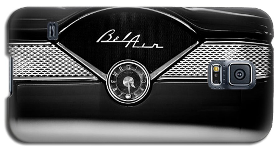 1955 Bel Air Galaxy S5 Case featuring the photograph 1955 Chevy Bel Air Glow Compartment in Black and White by Sebastian Musial