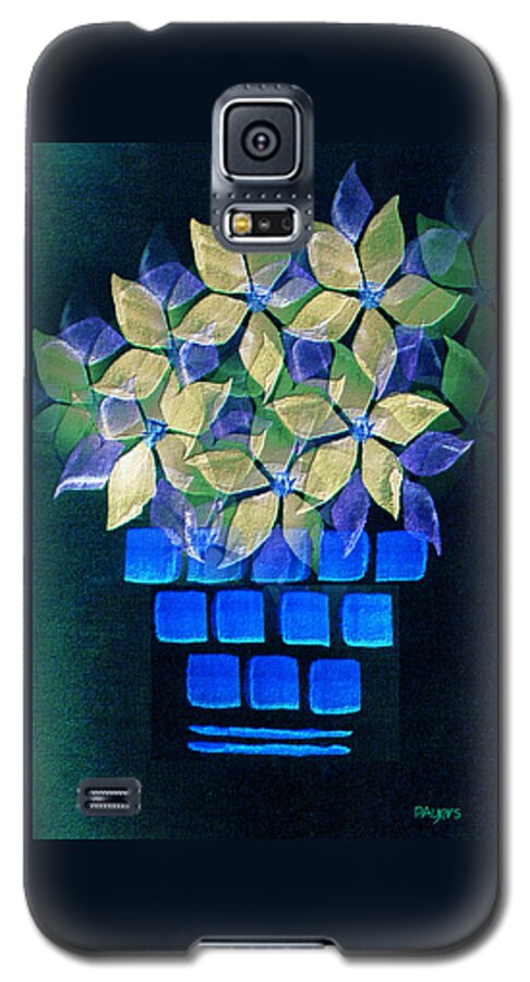 Paula Ayers Galaxy S5 Case featuring the mixed media Blue Flower Pot by Paula Ayers